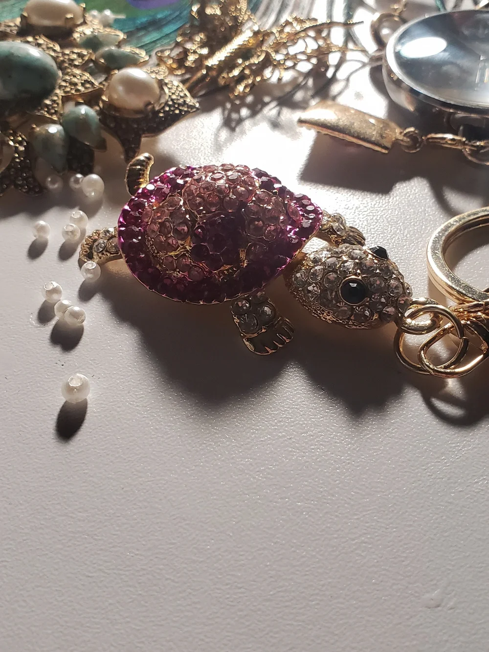 Siren's Collection Pink & Golden Turtle Keychain